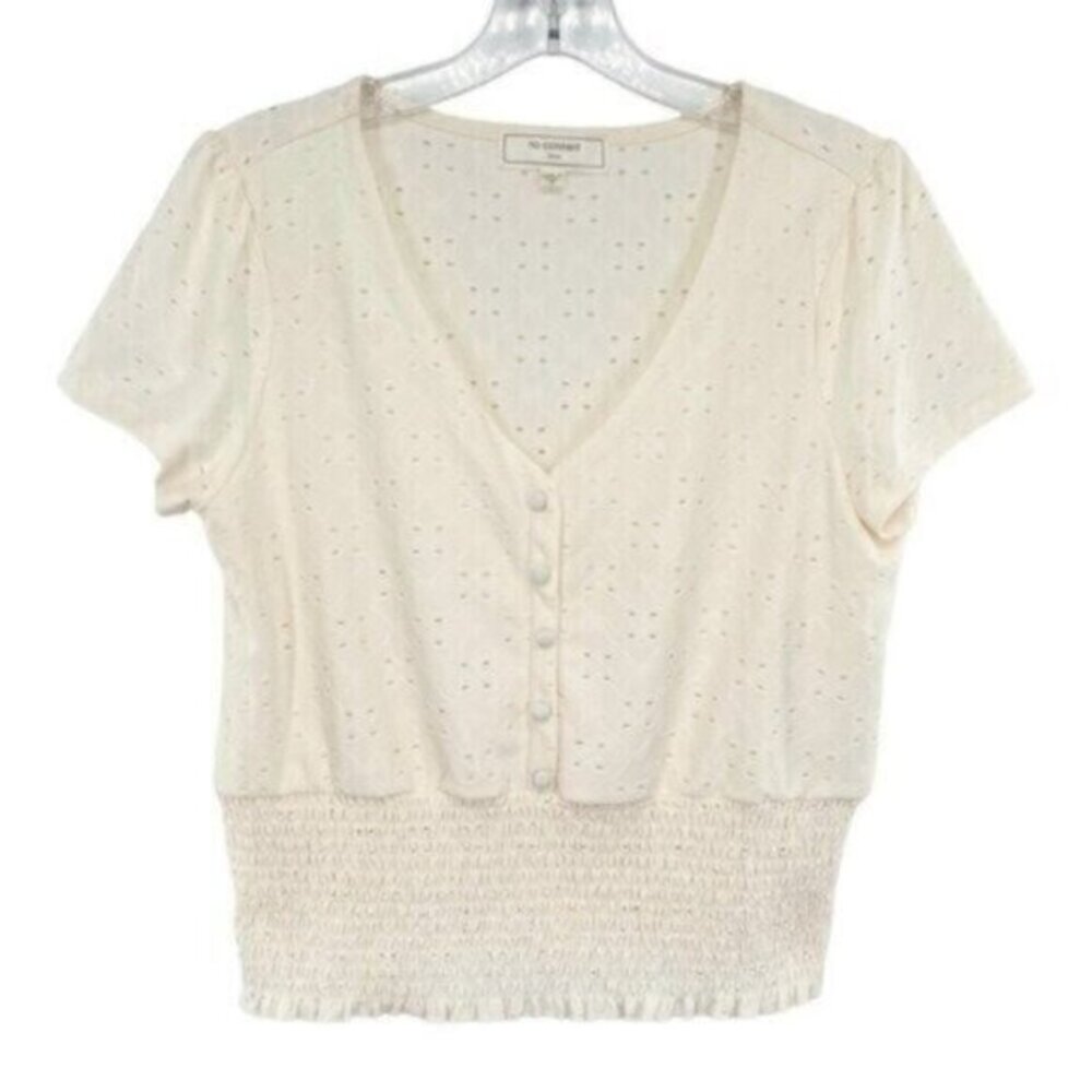 Cream Eyelet Peplum Ruched Top